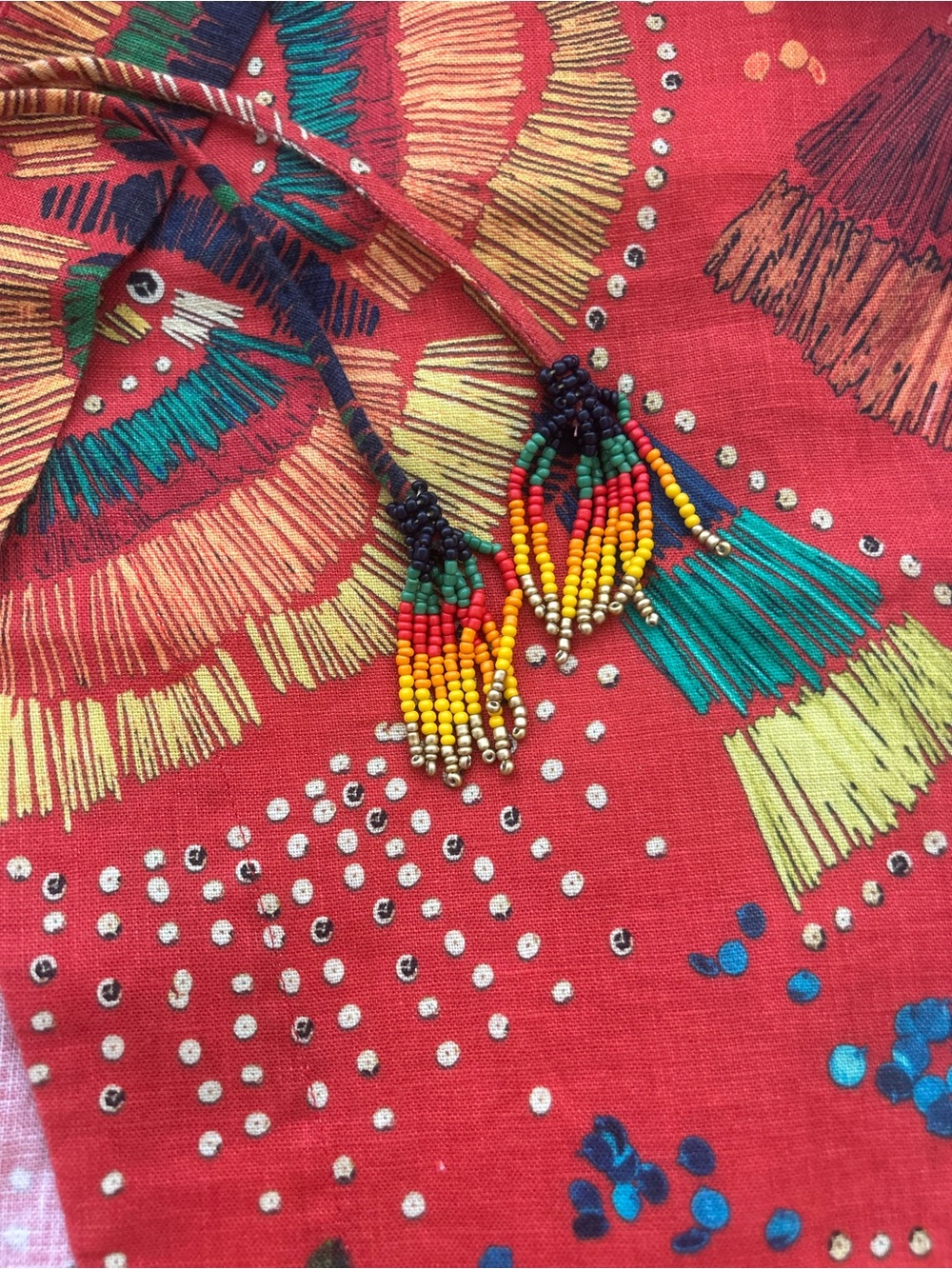 FARM Rio Red Midi Wrap Skirt with Multicolor Tassel Detail - Picture 4 of 6